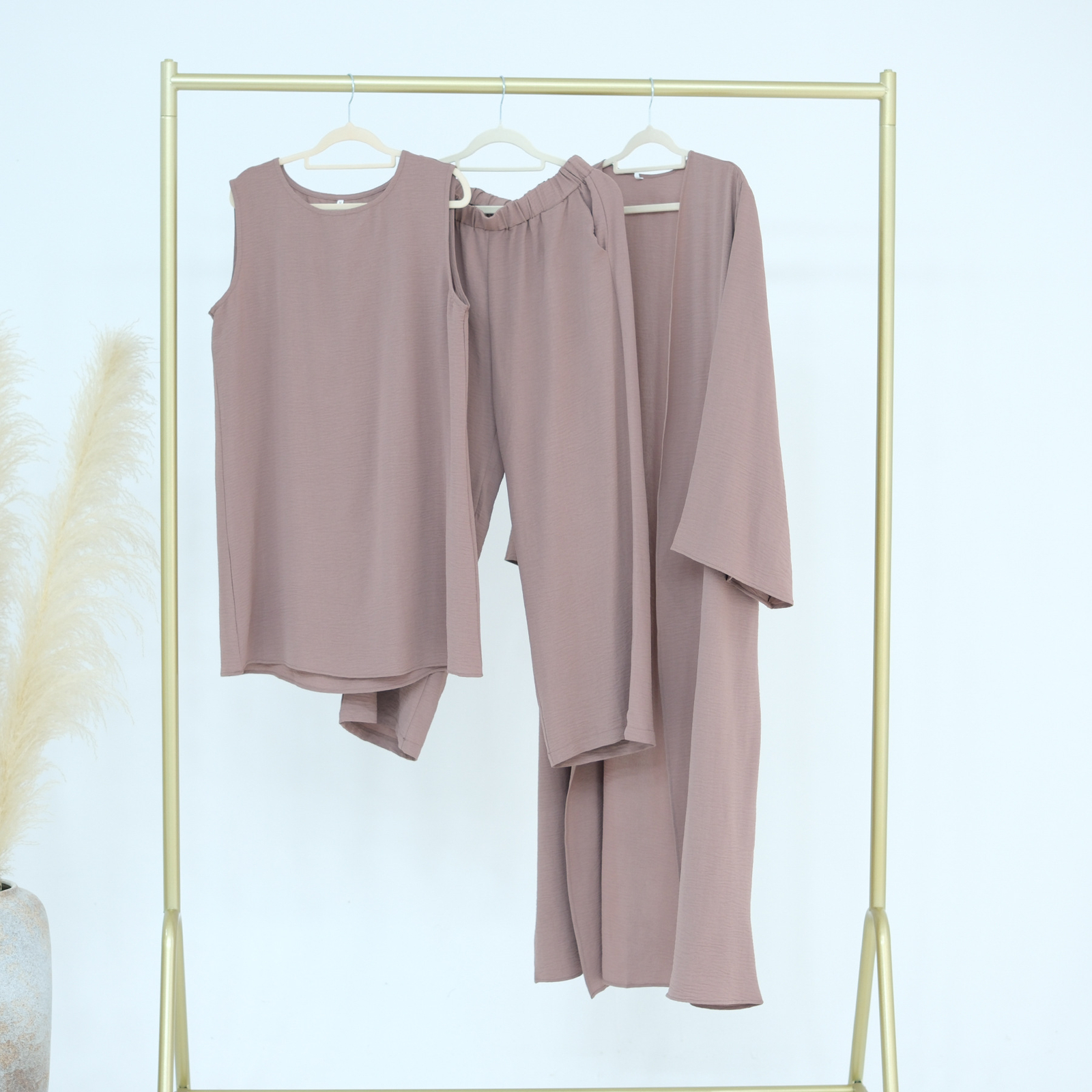 Muslim Women 3pcs Set Open Kimono Vest Pants Kaftan Dress Dubai Abaya Outfits