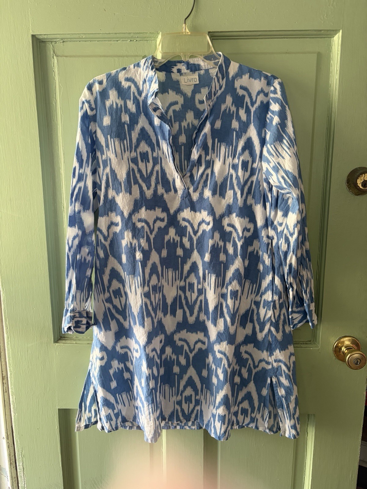 Livro Classic Mini Kurta blue White ikat size S Pockets