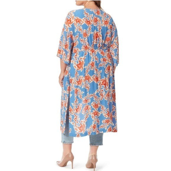 NWT JESSICA SIMPSON Laila Floral Longline Kimono Rope Tassel Cinched Waist, 1X