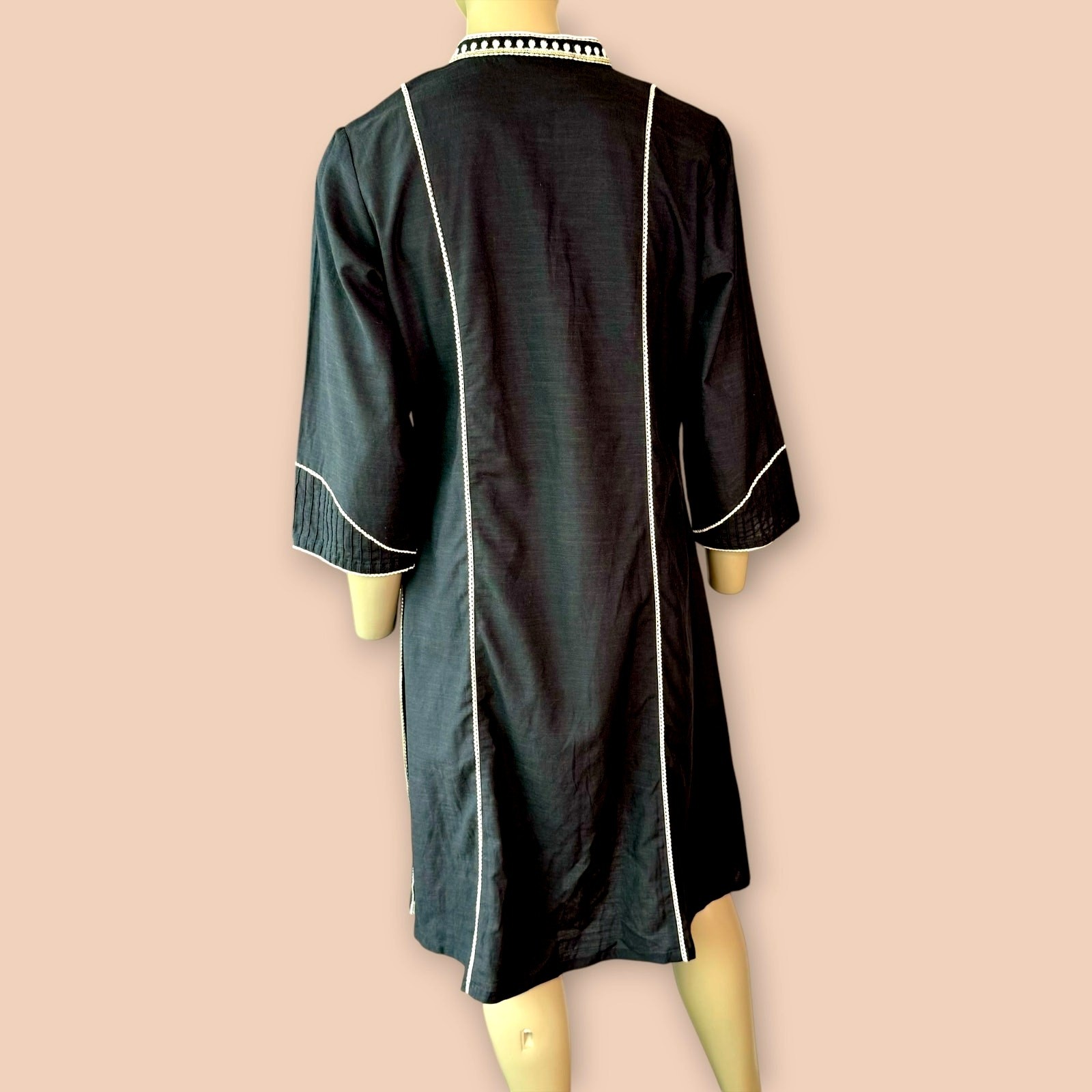 Nayam By Lakshita Linen Blend Embroidered Indian Kurta Tunic Top Womens L Black