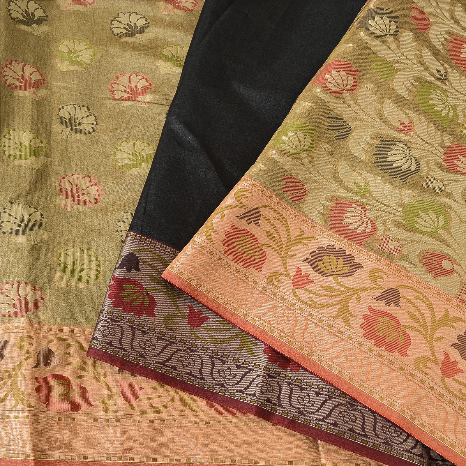 Sanskriti Vintage Indian Sari Art Silk Black Woven & Solid Sarees 5+Yd Crafters