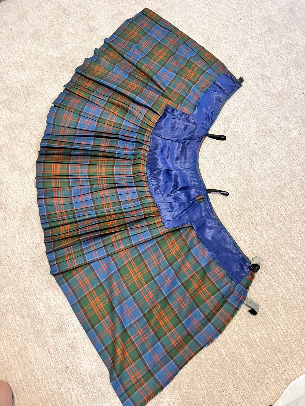 Vintage Scottish Tartan Kilt Adult Pleated Wrap Skirt Leather Buckles Highland