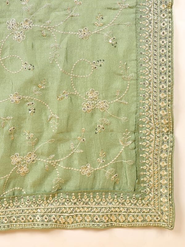 Women’s Silk Blend Yoke Design Embroidered Straight Kurta Pant With Dupatta