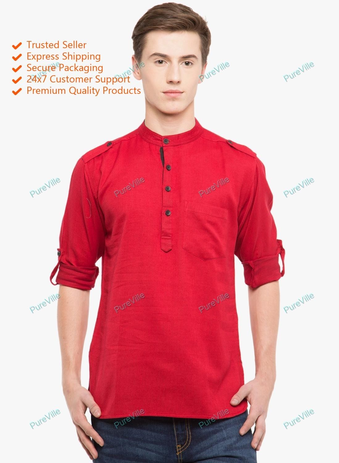 Mens Kurta Indian Cotton Shirt Short Kurta Clothing Fashion Casual Dress Plus Si