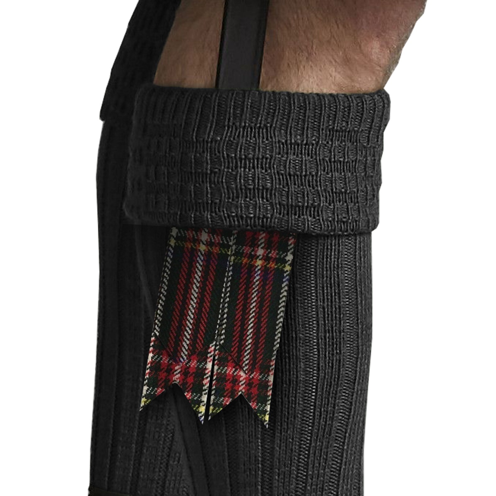 Scottish Tartan Black Stewart Flashes Traditional Highalanders Kilt Sock Garter