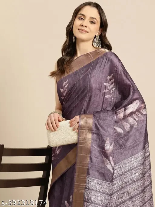 Women’s Soft Silk Floral Printed Zari Woven Border Saree with Running Blouse