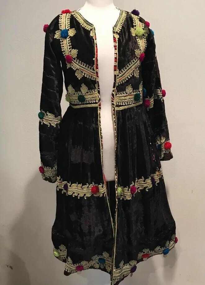Afghan Kuchi Pashtun Coat Jacket Chapan Velvet Dark Brown Afghanistan Boho Gypsy