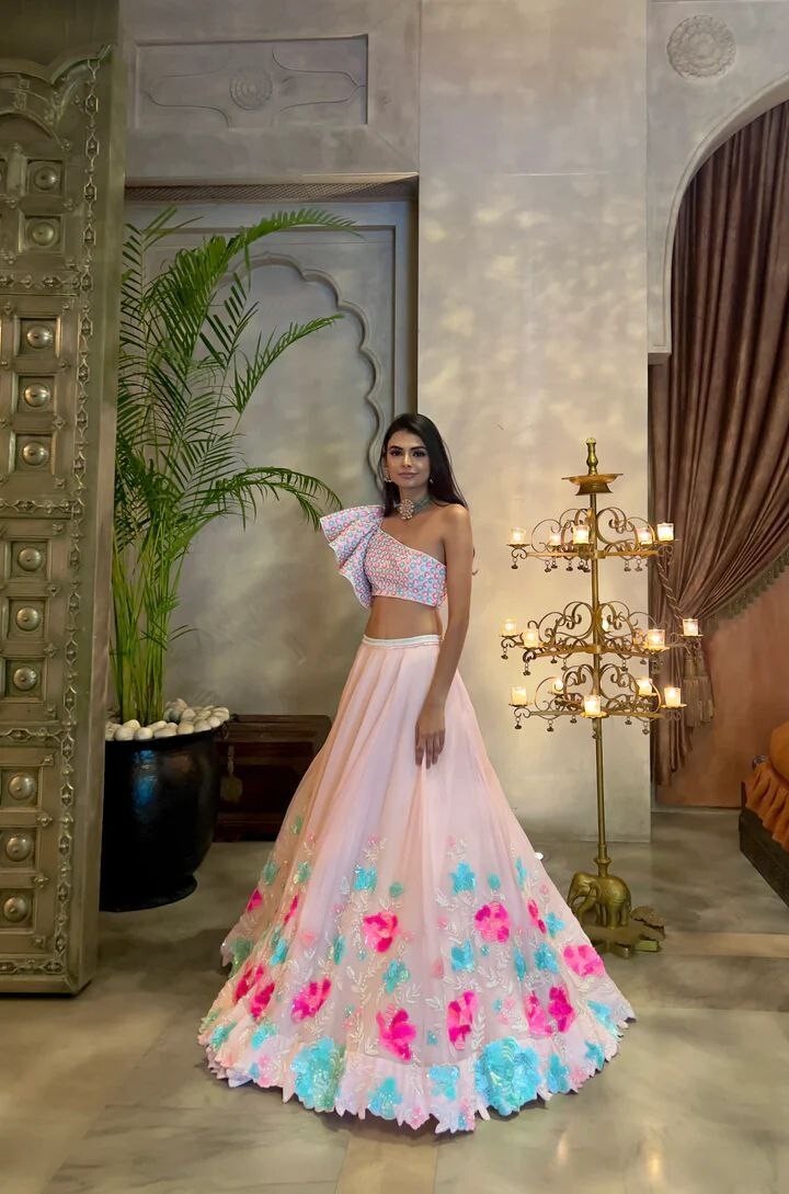 Ethnic Indian Beautiful Designer Faux Georgette Lehenga Choli With Net Dupatta