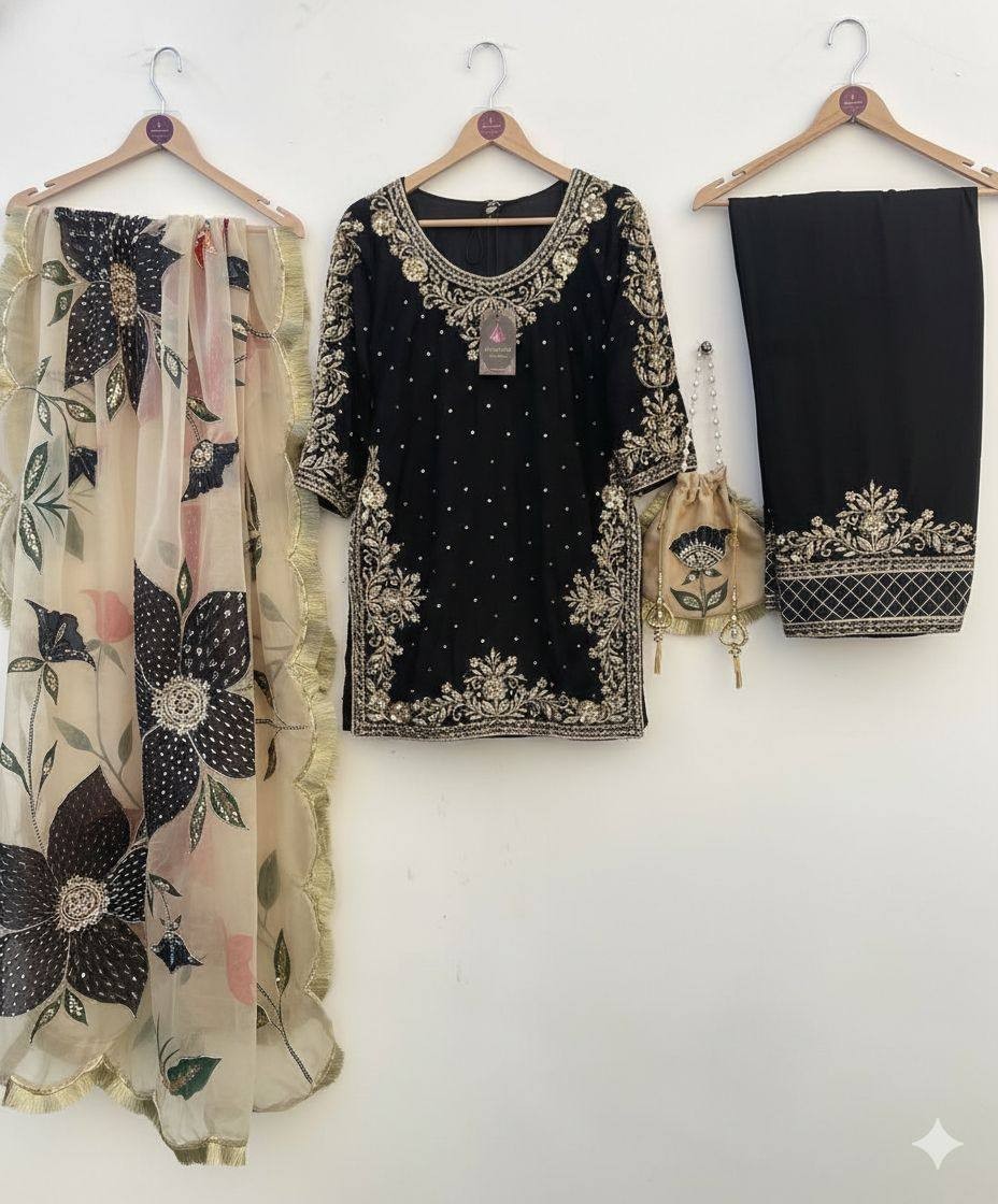 Elegant Designer Silk Kurta Palazzo With Tebby Organza Dupatta For Women