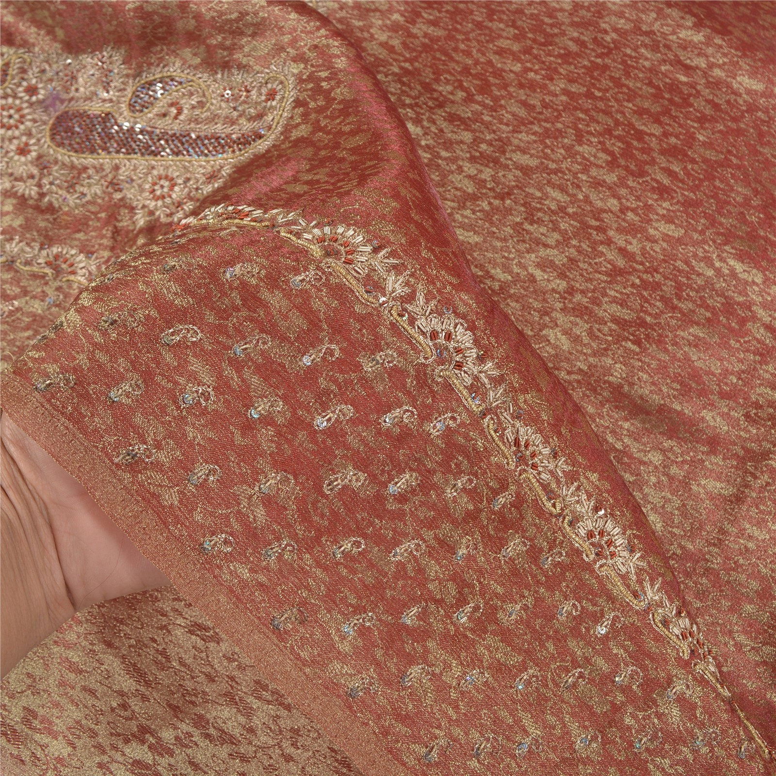 Sanskriti Vintage Golden Red Sarees Art Silk Handmade Woven Ethnic Sari Fabric