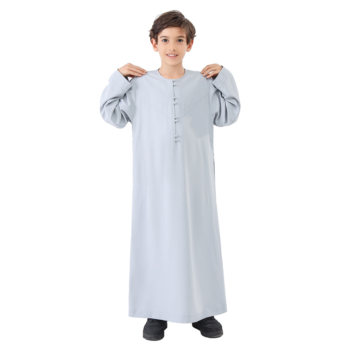 Dubai Kids Boys Long Sleeve Abaya Robes Saudi Jubba Thobe Daffah Dishdash Kaftan