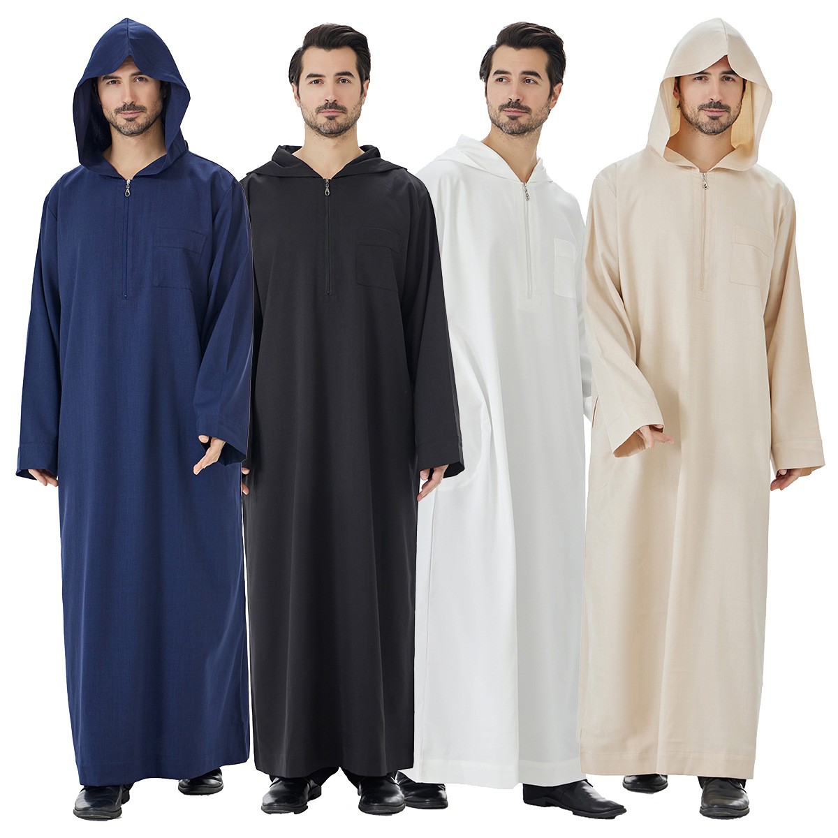 Dubai Abaya Kaftan Dishdasha Thoub Thobe Jubba Long Robe Muslim Men Saudi Hooded