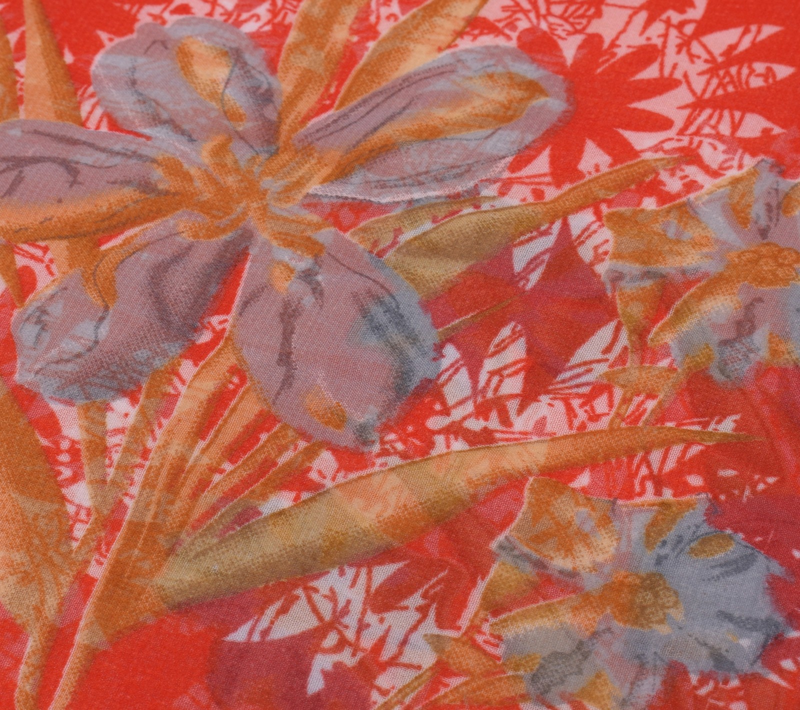Sushila Vintage Red Saree Blend Georgette Silk Printed Floral 5 YD Craft Fabric