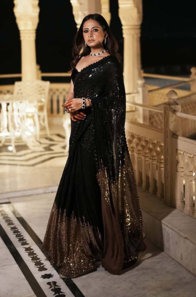 Black Color Sequin Work Saree Dinner Party wear saree Indian Ethnic wear Sarees