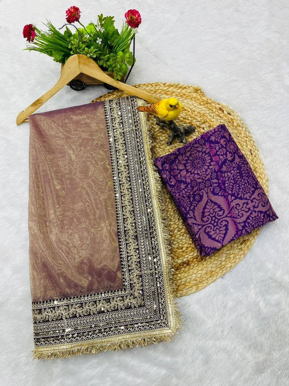 Designer Bollywood Soft Twill Net Saree Sequin Embroidery Party Wedding Sari