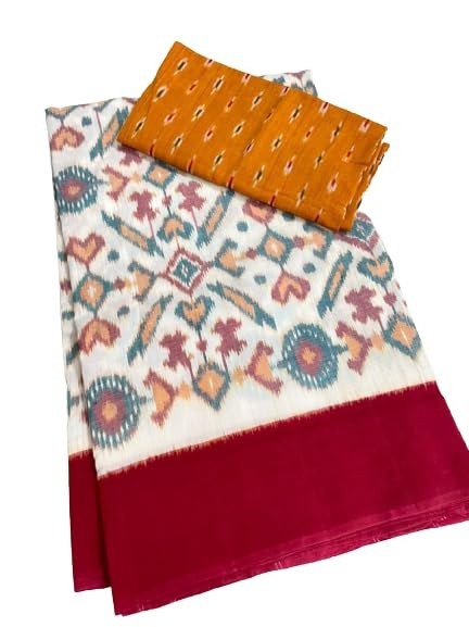 Women’s New Plain Linen Digital Print Saree With Unstitched Blouse Piece