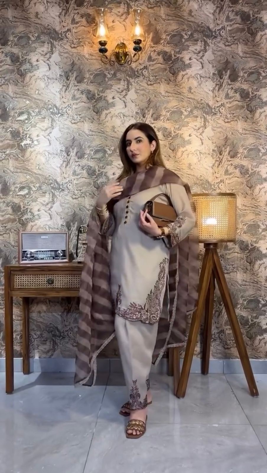 Georgette top with farshi salwar shalwar & dupatta set Indian wedding party wear