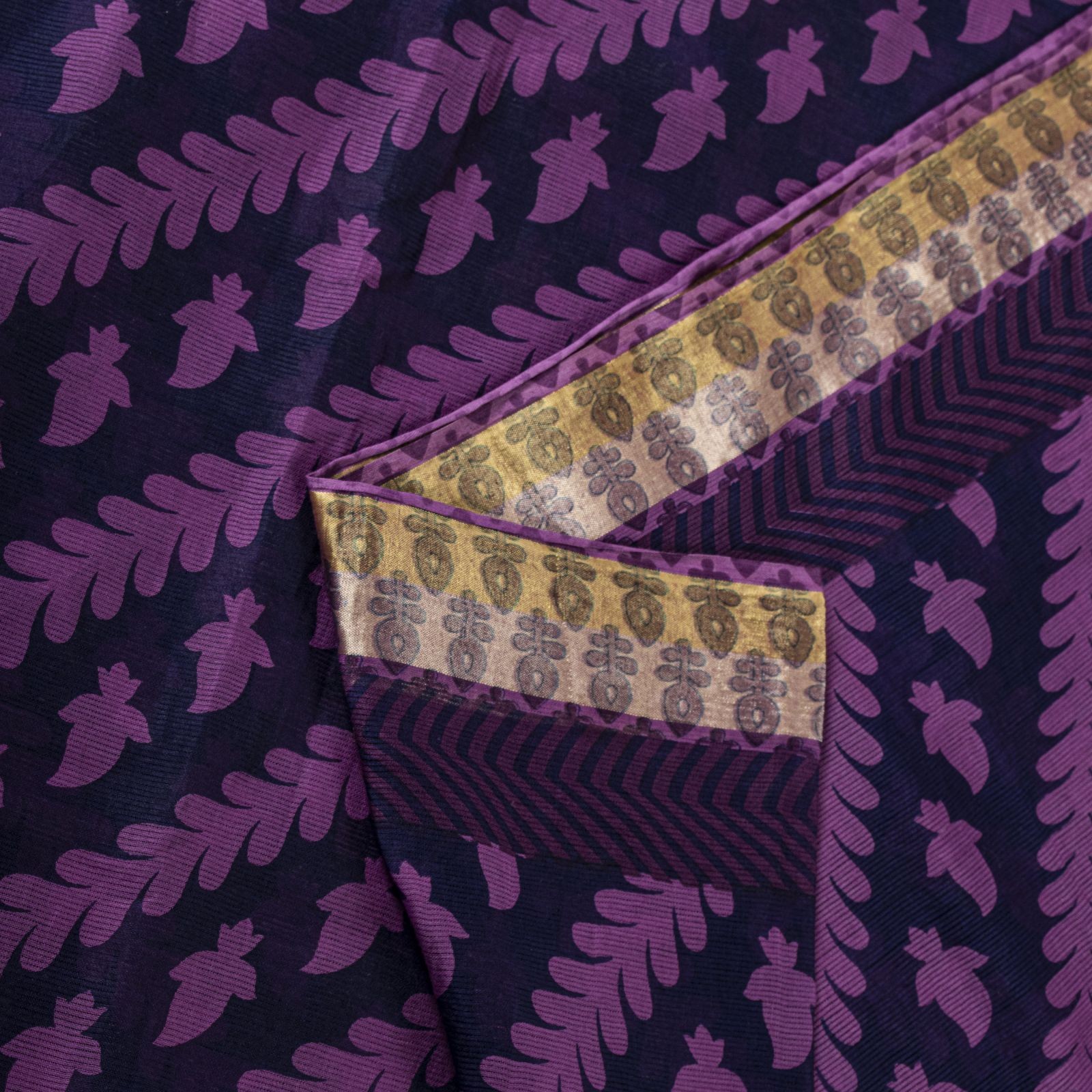 Sanskriti Vintage Saree Violet Pure Cotton Floral Printed Sari 5Yd Craft Fabric