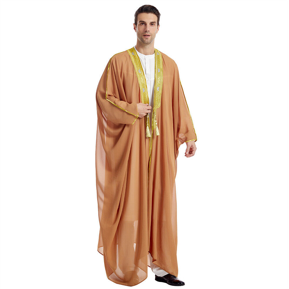 Men Muslim Jubba Thobe Abaya Dishdash Dubai Saudi Arab Thoub Kaftan Kimono Dress