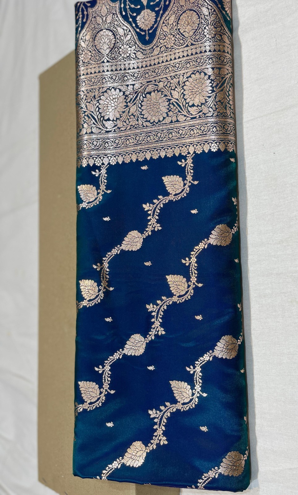 Premium Banarasi Katan Silk Saree peacock blue Aada Jaal Zari Buti Wedding Saree