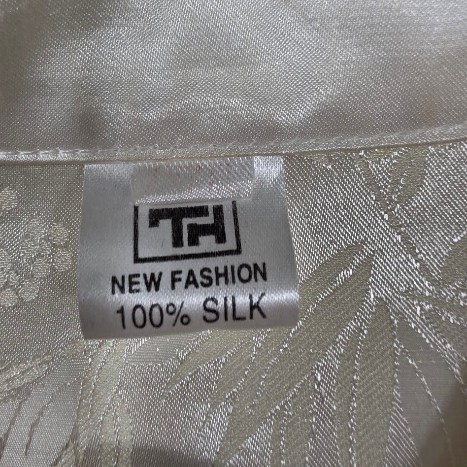 Silk Kimono Robe Womens Large Cream Bamboo Jacquard Long Kimono Loungewear