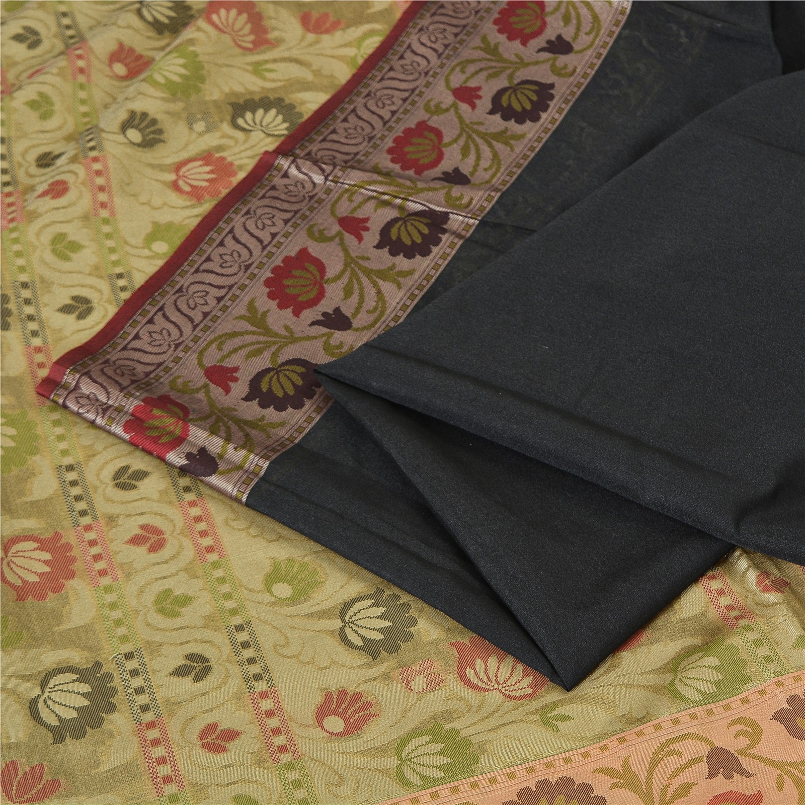 Sanskriti Vintage Indian Sari Art Silk Black Woven & Solid Sarees 5+Yd Crafters