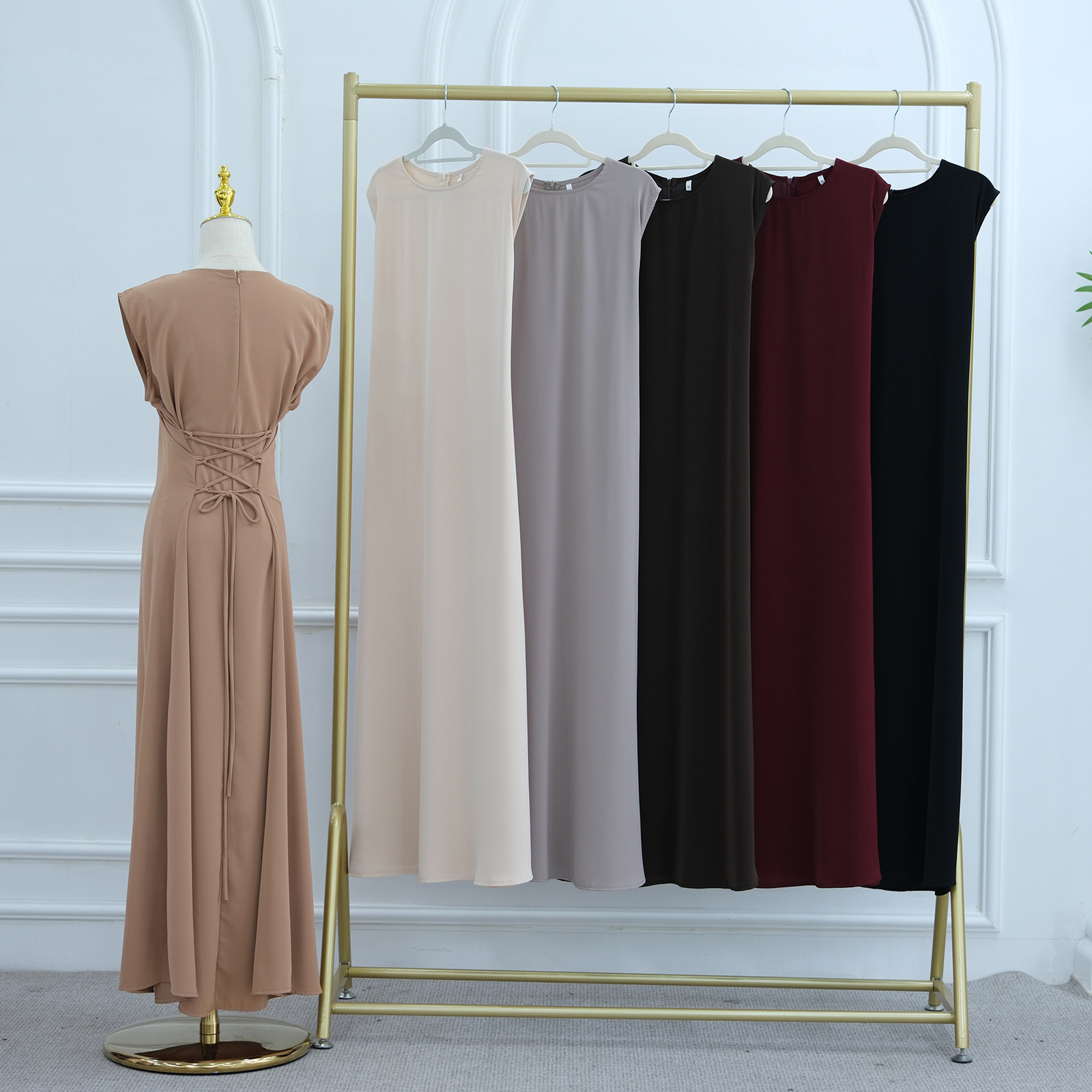 Eid Muslim Robe Arab Solid Color Lnterior Dress Sleeveless Abaya Femme Modest
