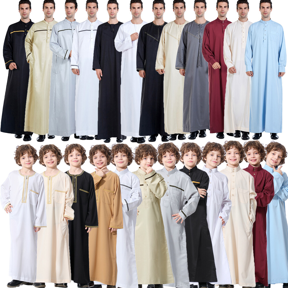 Dubai Arab Men Jubba Robe Muslim Full Length Sleeve Long Daffah Dishdash Kaftan