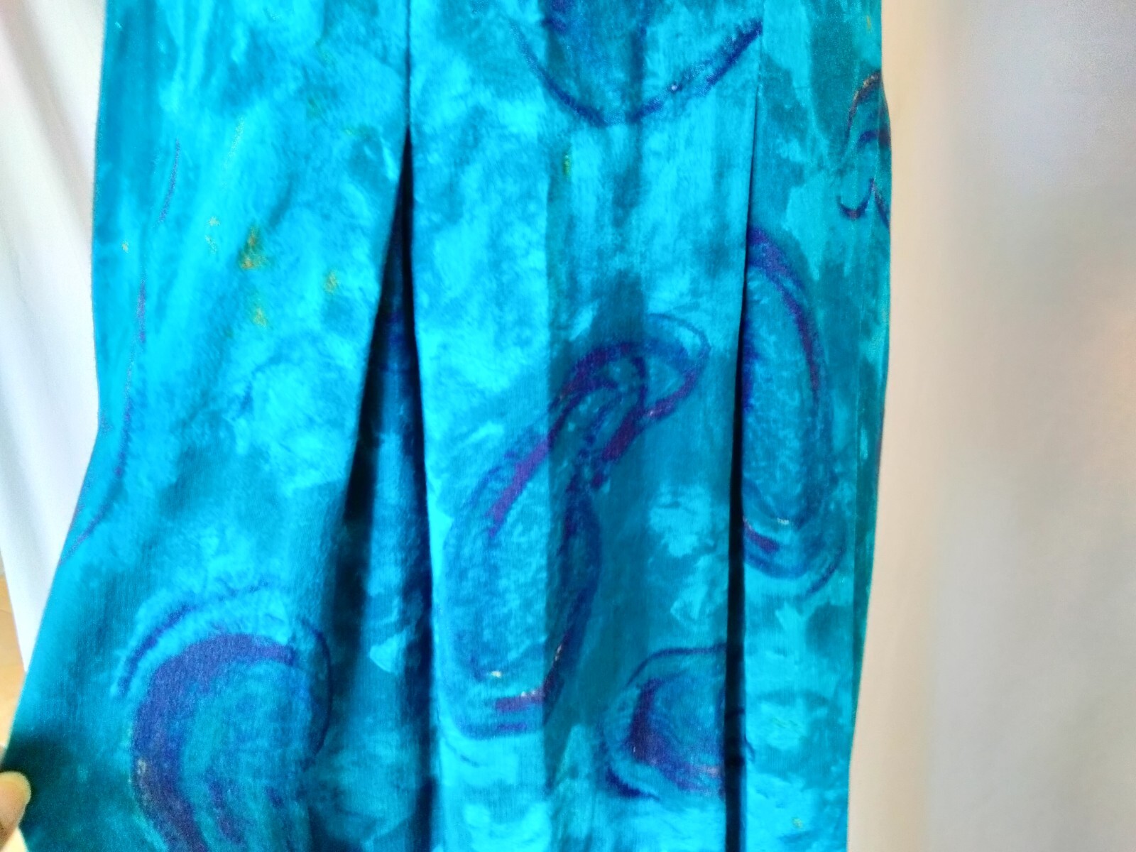 Vintage Positive Attitude fitted Comfy V neck short sleeves Black/Teal dress 8