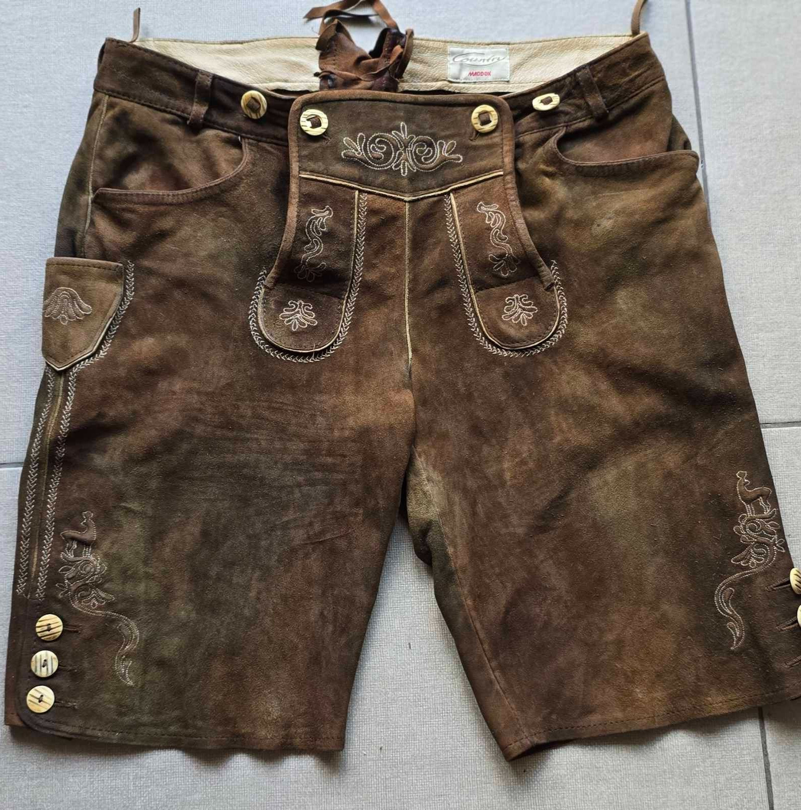 Vintage MADDOX Country Herren Lederhose Kurz Trachten Lederhose Gr. 40 Braun