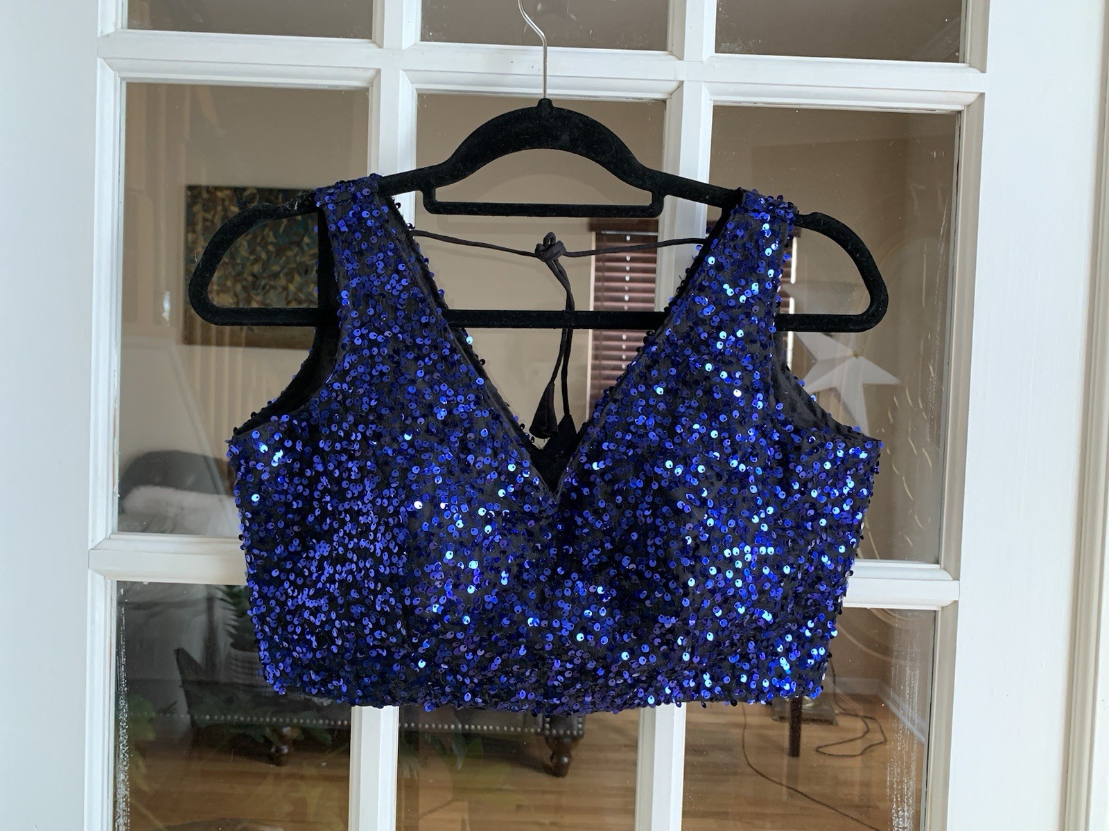 Navy Blue Sequin Indian Partywear Readymade Choli Blouse For Saree And Lehenga