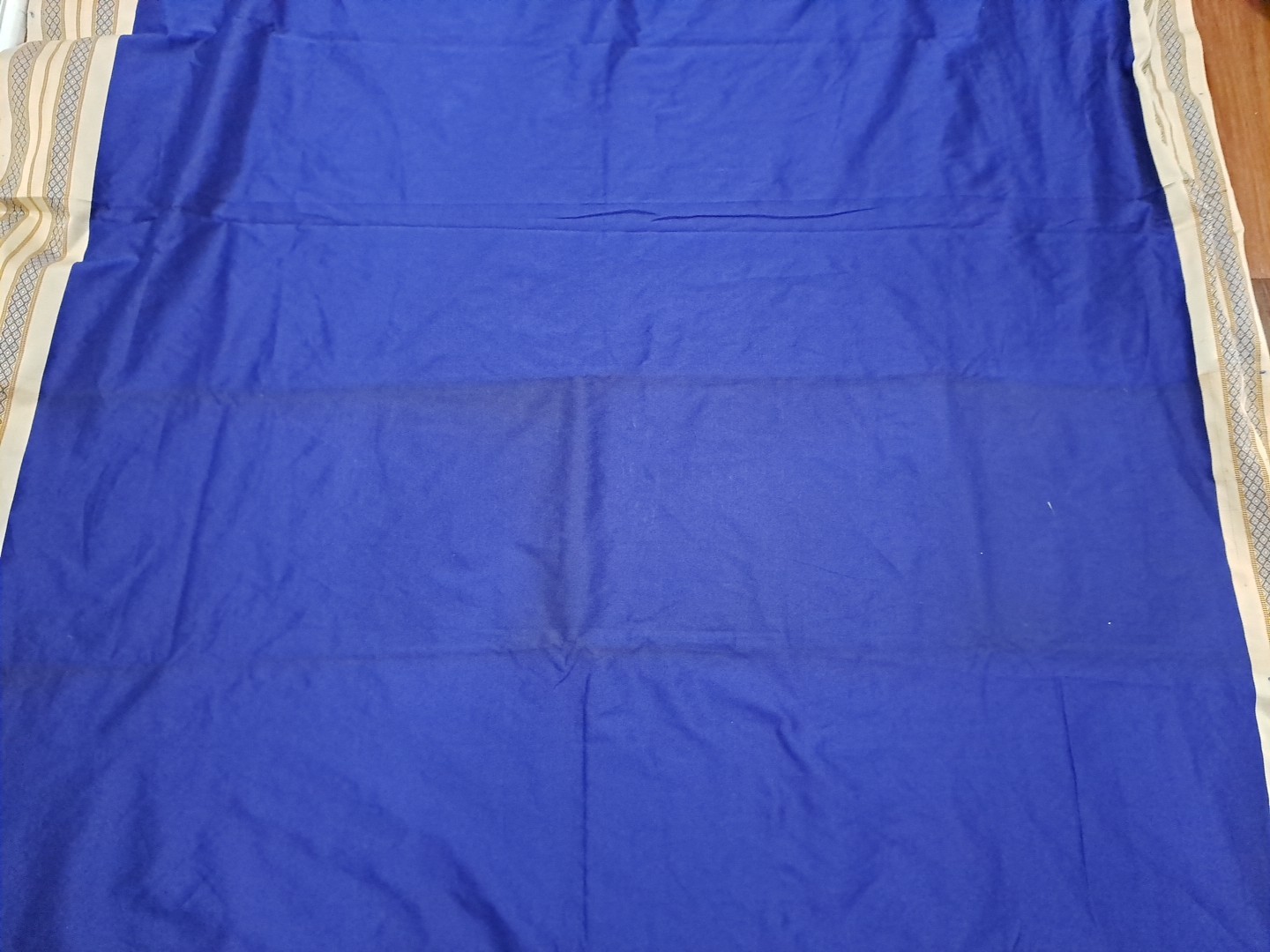 Set Of 3 Dark Blue & Beige Indian Saree Fabric Approximately 6.3 Yards Each