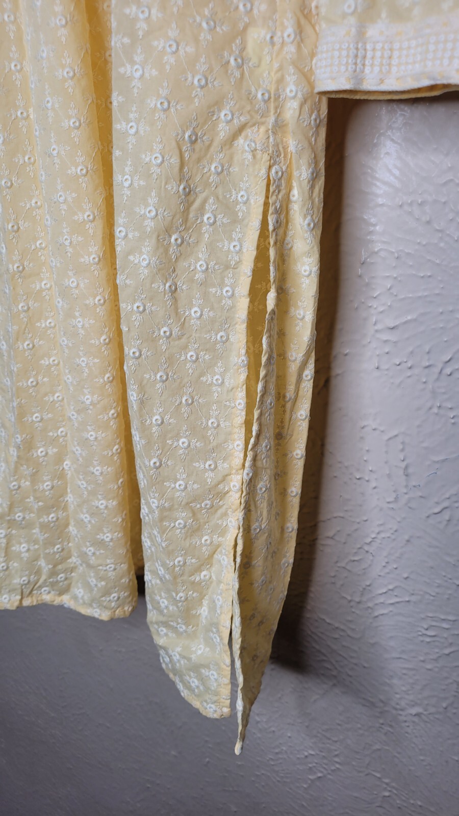 Mohanlal Sons Mens Tunic Georgette Kurta Yellow Eyelet Embroidered Large 40