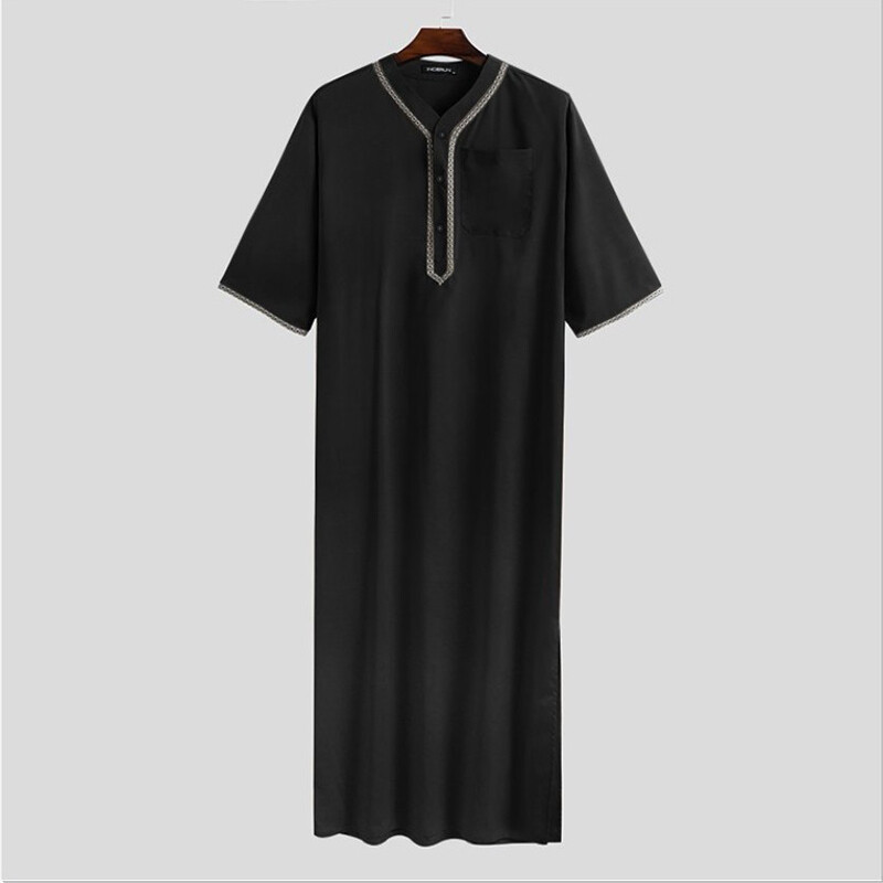 Men Muslim Kaftan Long Sleeve Thobe Saudi Arab Robe Islamic Abaya Dress Costume