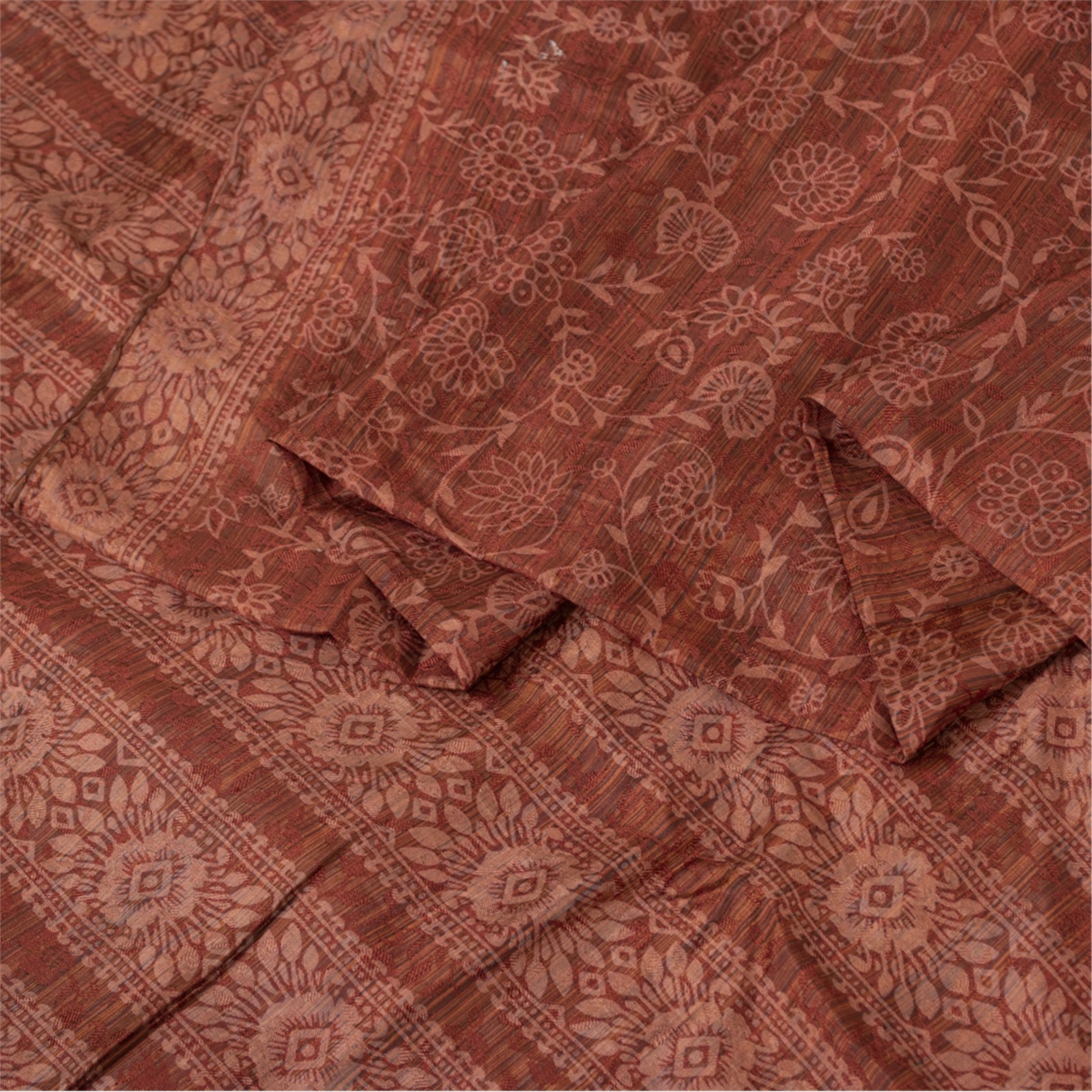 Sanskriti Vintage Sarees Dark Red Indian Pure Silk Printed Sari 6Yd Craft Fabric