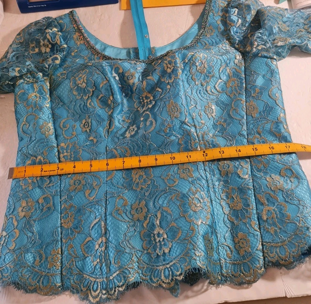 Khmer Cambodia Traditional Skirt Set Size M Blue Lace Khmer Skirt