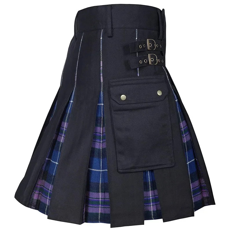 Utility Kilt Short Pants Men Tartan Pleated Strip Skirt Celtic Scottish Medieval