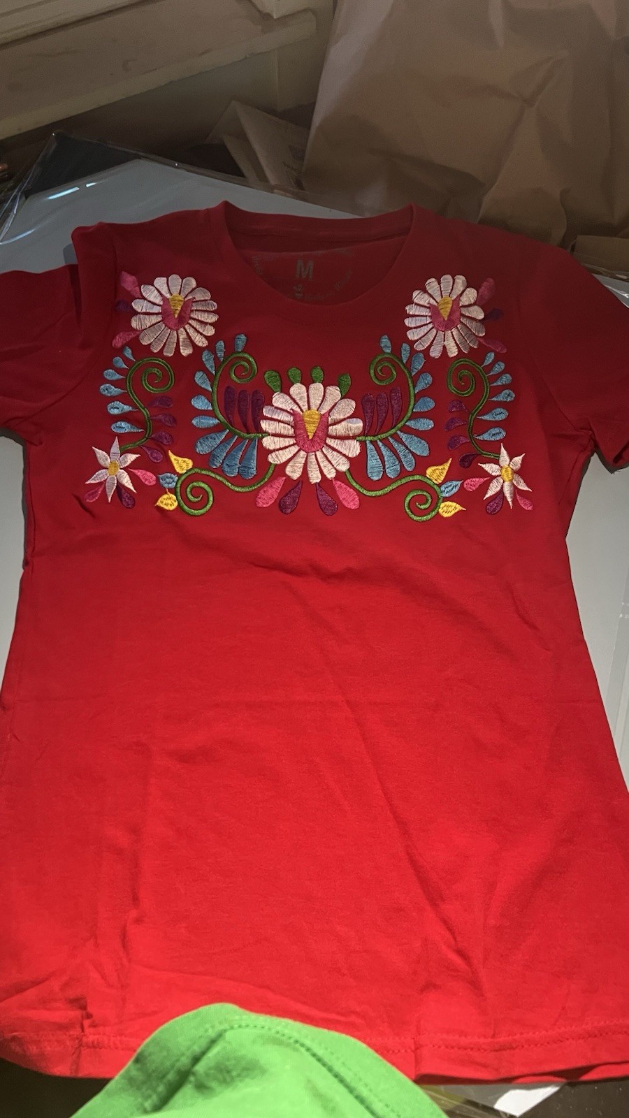 MOY artesanal Mexican Cotton Red Embroidered blouse Size M Women