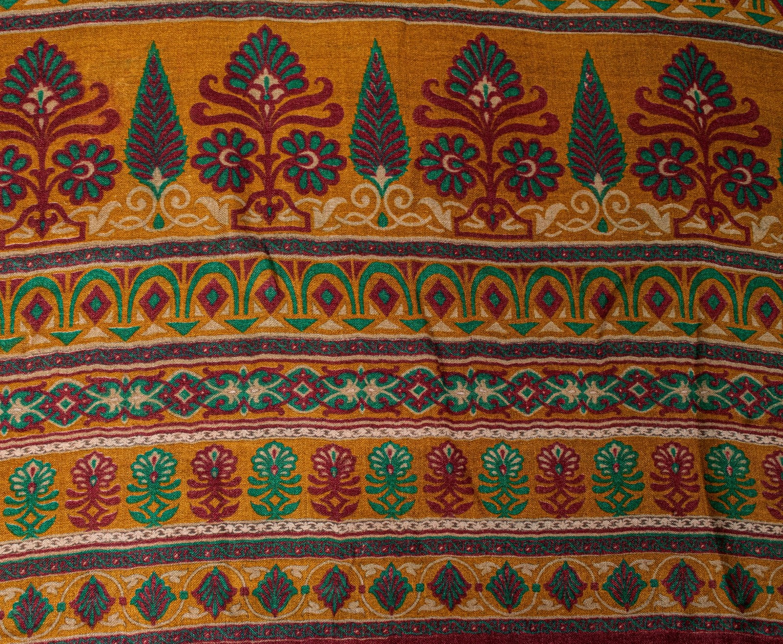 Sanskriti Vintage Soft Yellow 100% Pure Woolen Saree Leaf Printed Sari 6Yd Craft