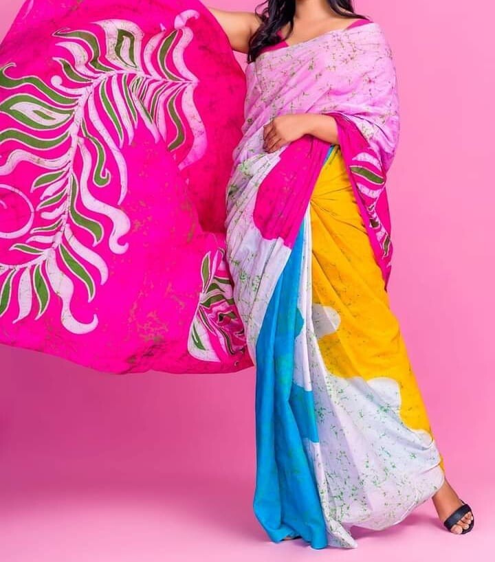 Sri Lankan Handmade Exclusive Batik Saree Norma Voil Fabric Premium Royal Batik!