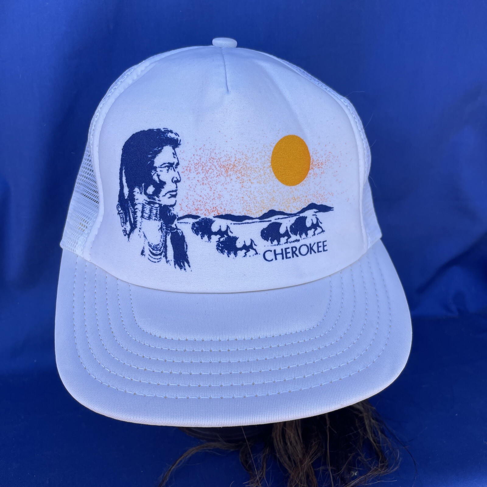Vintage CHEROKEE American Indian Made in USA Baseball Hat Cap OSFM ❤️blt15m