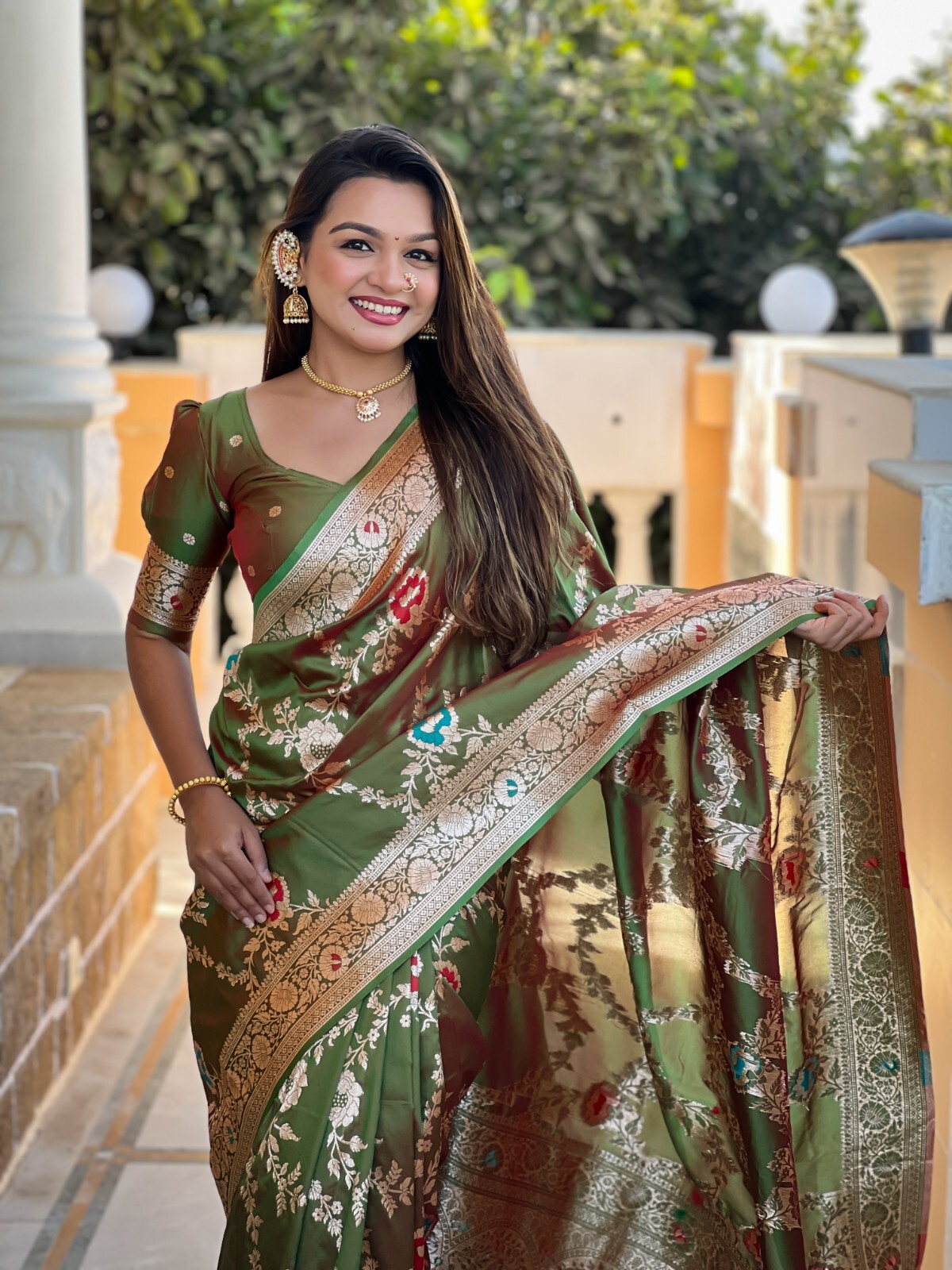 Silk Women Sari Designer Meenakari Weaving Indian Traditional Sari Soft Banarasi