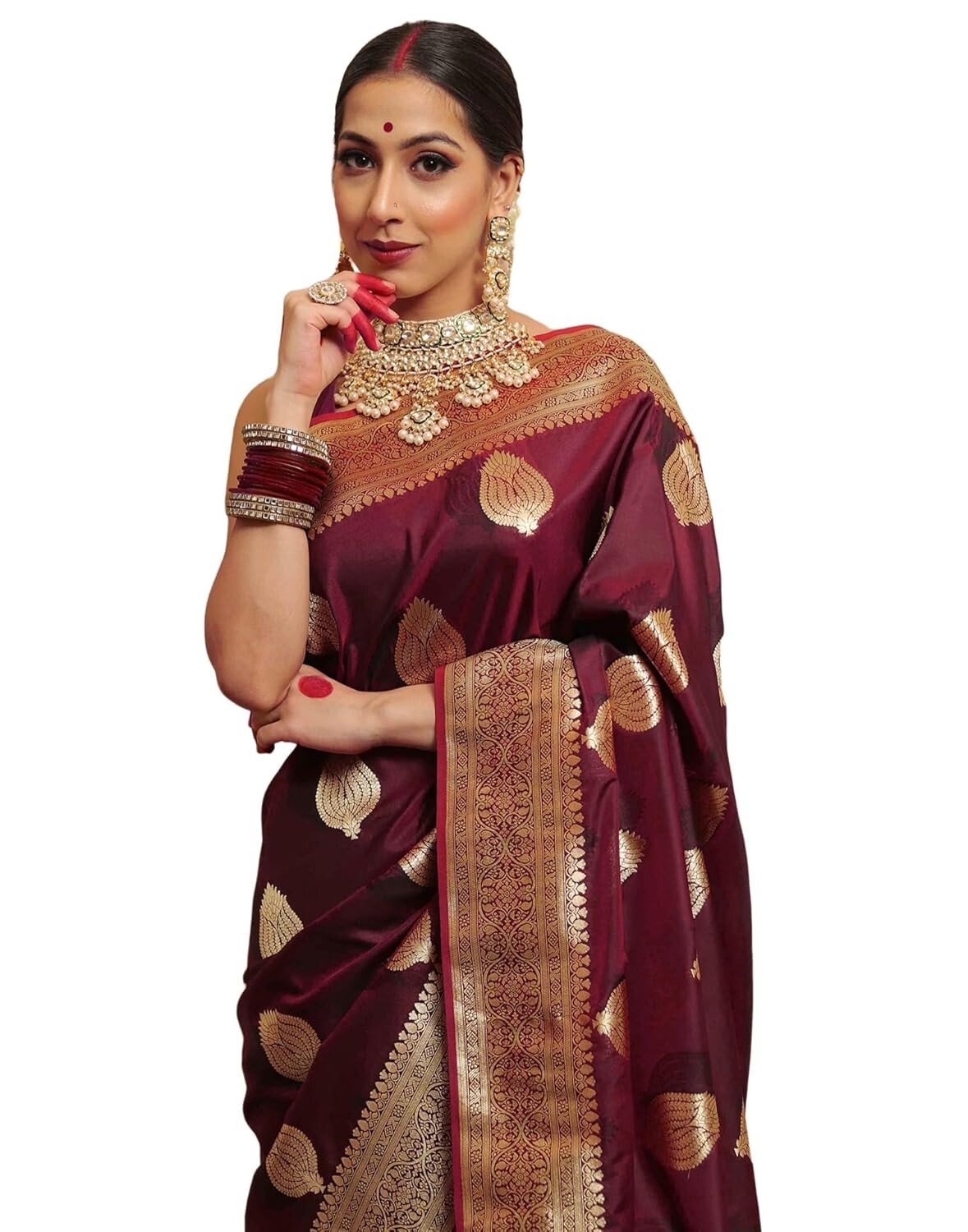 Women’s Kanjivaram Silk Saree Jacquard Banarasi Sari With Blouse Piece