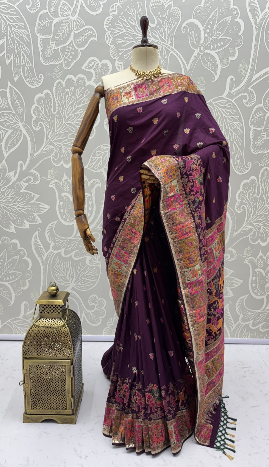Designer Pashmina Silk Saree Wedding Haldi Mehndi Festival Saree