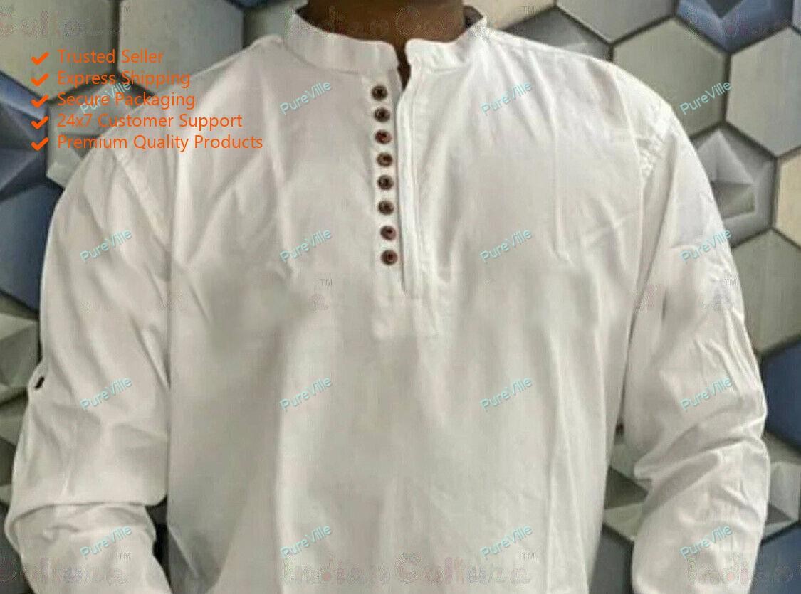 Mens Kurta White Color Mens Fancy Kurta Cotton Dress Mens Shirt Plain Top Tonic