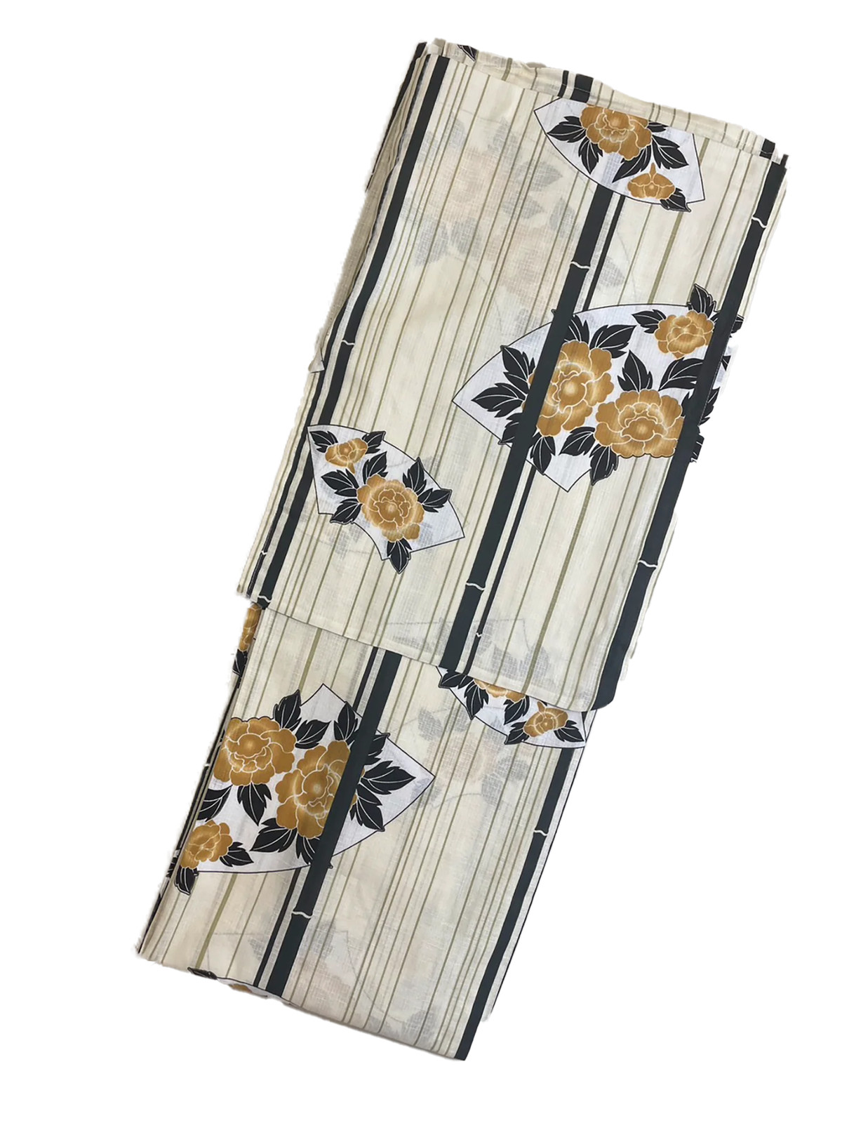 Women’s Cotton Yukata Coordinate Set For Beginners : White, Flowers & Beige Obi