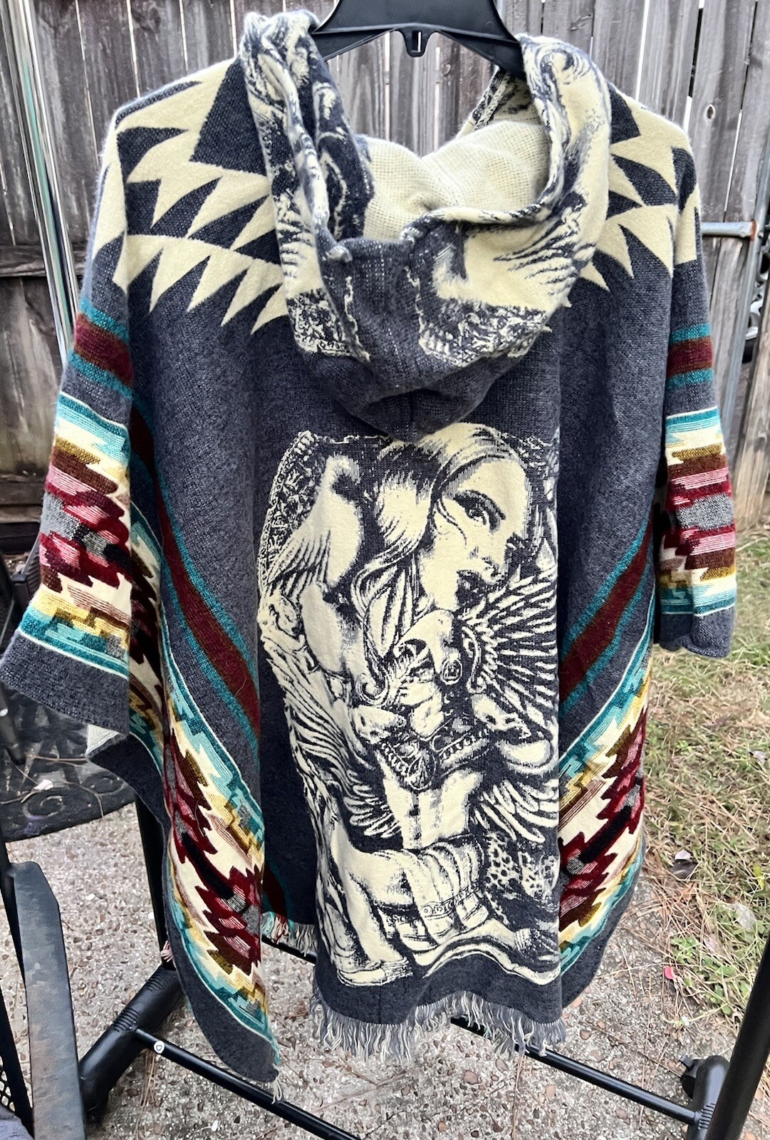 Soft Wool Ecuador Unisex Hooded Poncho Aztec Boho Native