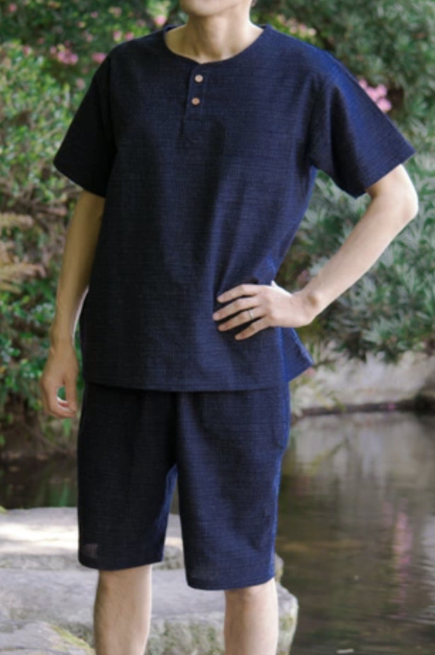 Japanese JINBEI Made in JAPAN Men’s Summer Kimono wear Topps Half Pants 01 Navy