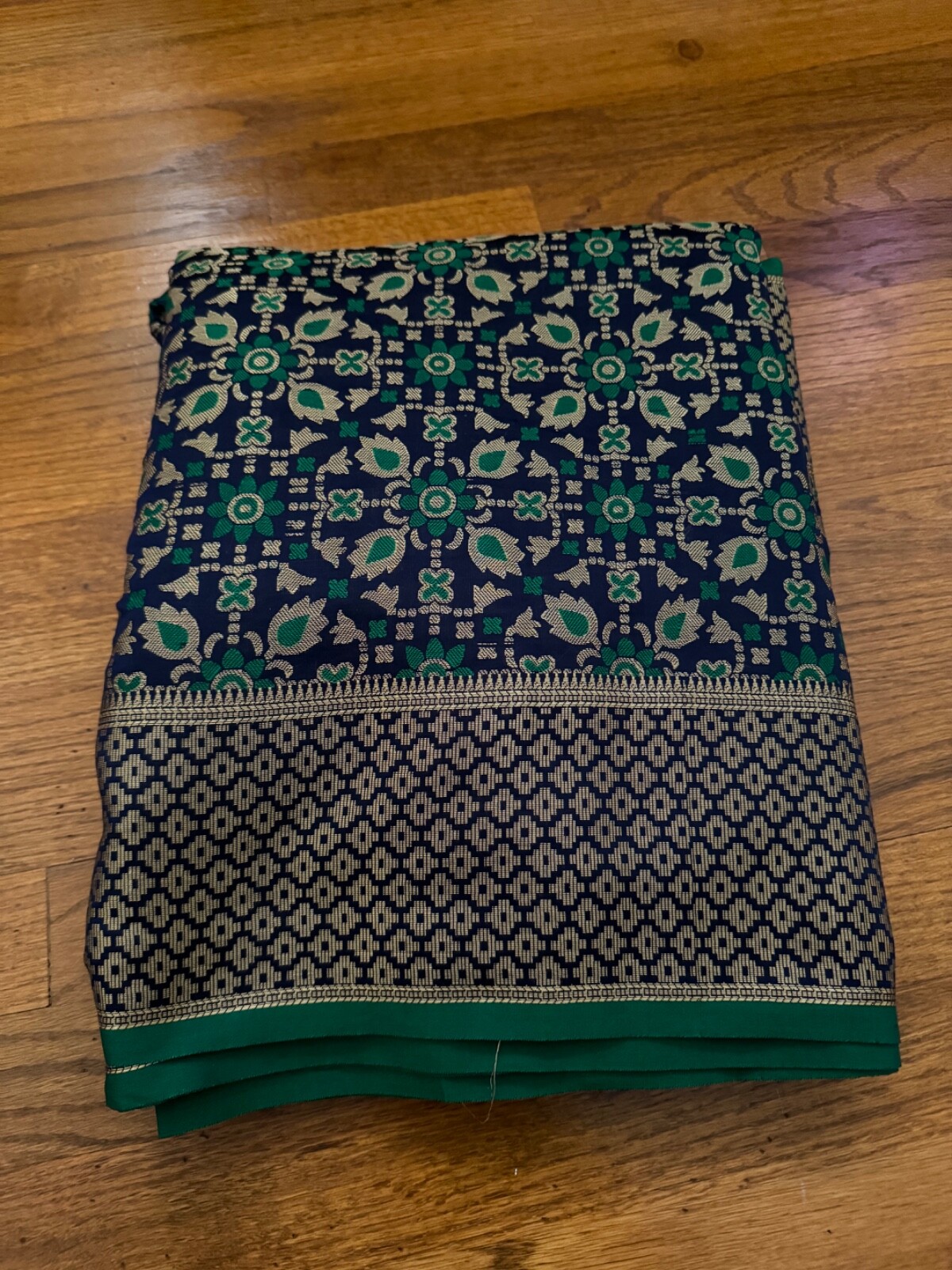 Indian Saree in Green, Blue, and Gold Color
