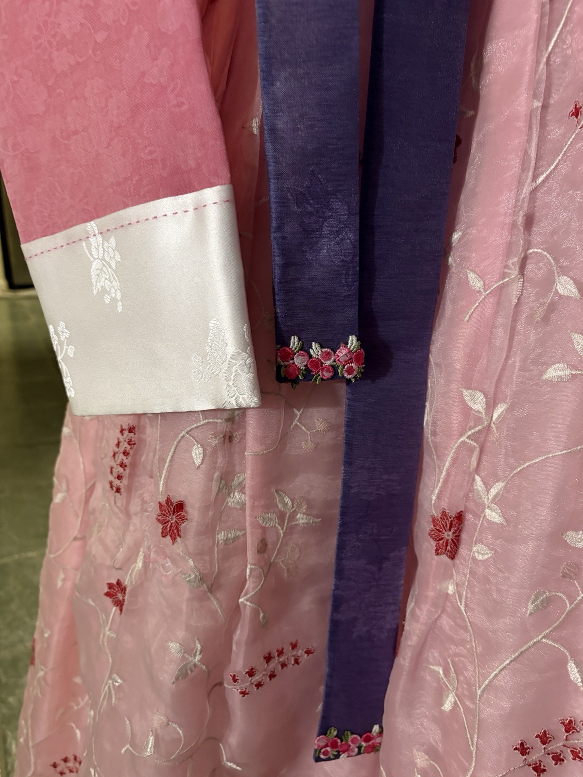 Korean Hanbok 3-tiered floral embroidery skirt Korea Handmade